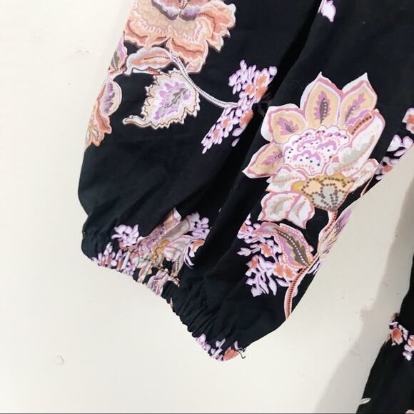 Who What Wear Black Floral Long Modest Cotton Rustic Ruffle Prairie Boho Dress L - Picture 7 of 14